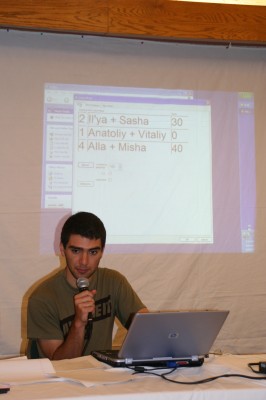 Next slide: img_0451 * Финал парной "Своей Игры".  Слева направо пары:
Саша Балаев + Володя Грамагин, Андрей Мягков + Лёня Койфман, 
Рома Кацыв + Костя Бриф.