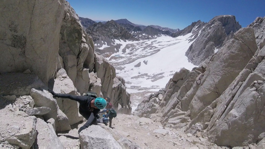 Climbing North-Eastern couloir, mt. Mills.