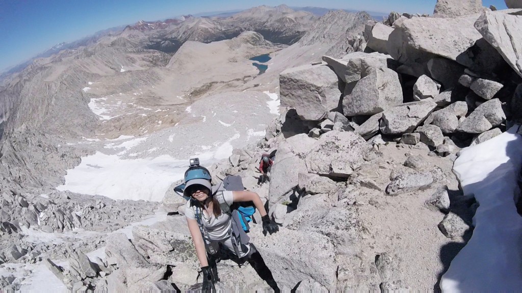 Yulia Ersin and Alexander Bukreyev climbing up the ridge of mt. Mills.