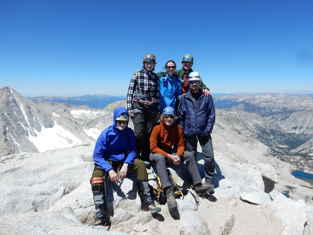 Mt Abbott summit, 13,710 ft. Left to right: Alexei Tumanov, Nadiya Teplyuk, Sergey Los, Yulia Ersin, Alexander Bukreyev, Rodion Turuikhan. Photo credit: Pasha Gilchuk.